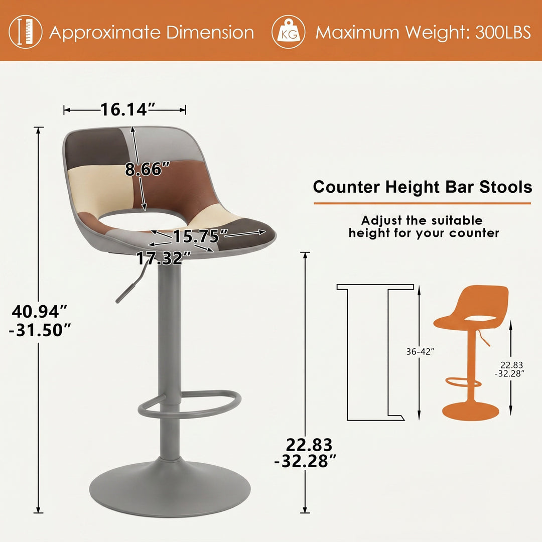 YOUNIKE Bar Stools Patchwork Counter Height Stools Set of 2