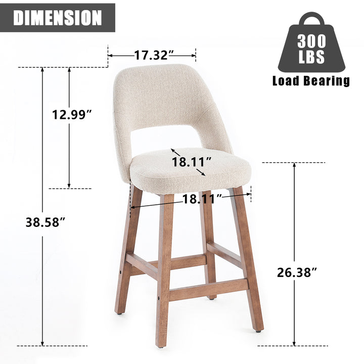 YOUNIKE Bar Stools Set of 2 Wooden Bar Chairs with Back