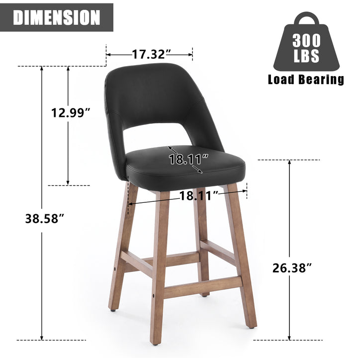 YOUNIKE Bar Stools Set of 2 Wooden Bar Chairs with Back