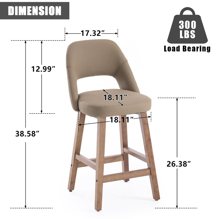YOUNIKE Bar Stools Set of 2 Wooden Bar Chairs with Back