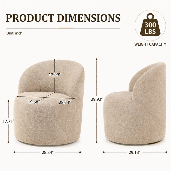 YOUNIKE Upholstered Accent Chair 360° Rotating Swivel Barrel Chair with Integrated Armrest