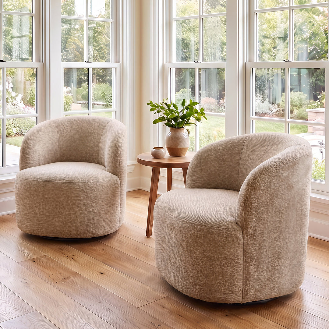 YOUNIKE Upholstered Accent Chair 360° Rotating Swivel Barrel Chair with Integrated Armrest