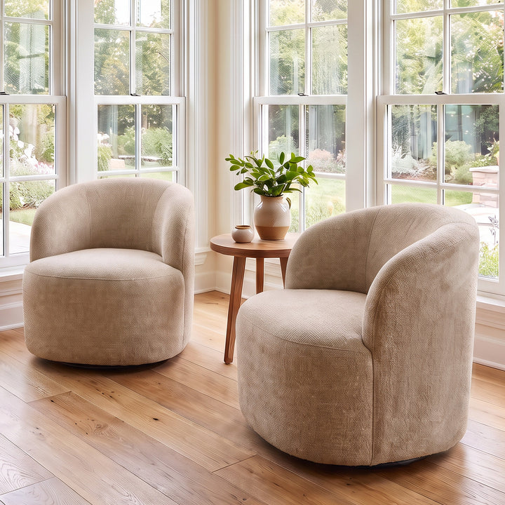 YOUNIKE Upholstered Accent Chair 360° Rotating Swivel Barrel Chair with Integrated Armrest