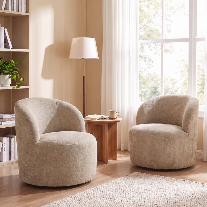 YOUNIKE Upholstered Accent Chair 360° Rotating Swivel Barrel Chair with Integrated Armrest