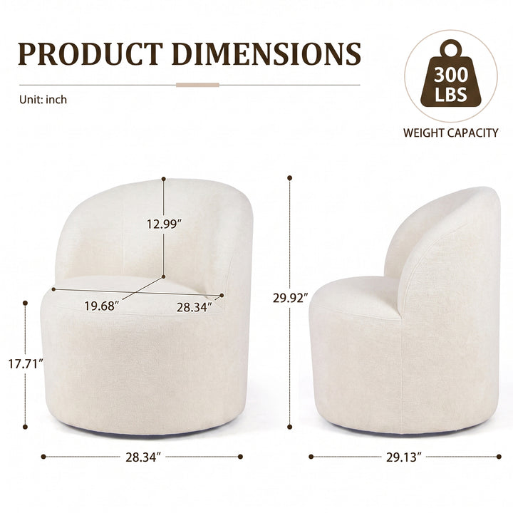 YOUNIKE Upholstered Accent Chair 360° Rotating Swivel Barrel Chair with Integrated Armrest