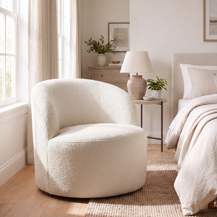 YOUNIKE Upholstered Accent Chair 360° Rotating Swivel Barrel Chair with Integrated Armrest