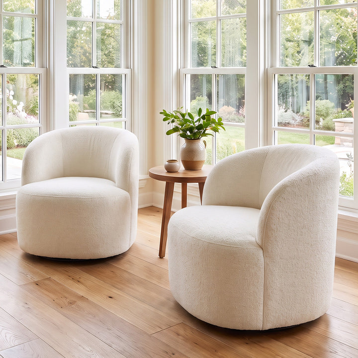 YOUNIKE Upholstered Accent Chair 360° Rotating Swivel Barrel Chair with Integrated Armrest