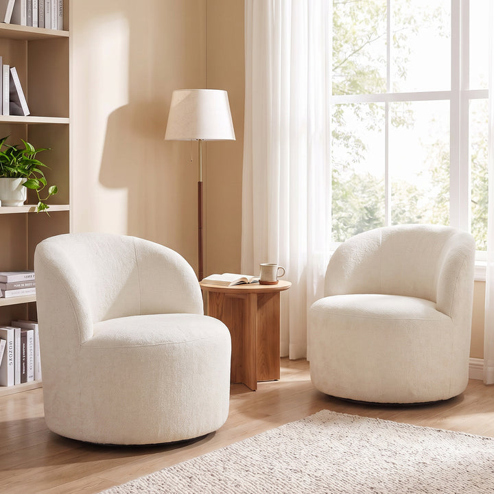 YOUNIKE Upholstered Accent Chair 360° Rotating Swivel Barrel Chair with Integrated Armrest