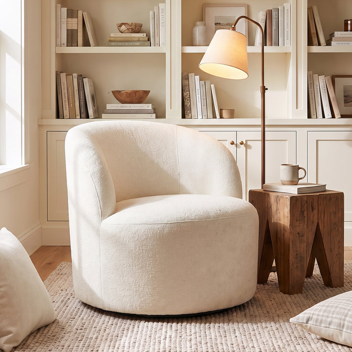 YOUNIKE Upholstered Accent Chair 360° Rotating Swivel Barrel Chair with Integrated Armrest