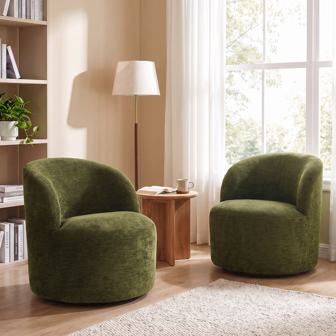 YOUNIKE Upholstered Accent Chair 360° Rotating Swivel Barrel Chair with Integrated Armrest