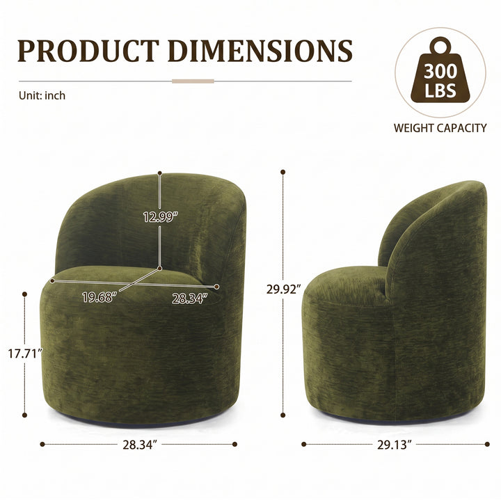 YOUNIKE Upholstered Accent Chair 360° Rotating Swivel Barrel Chair with Integrated Armrest