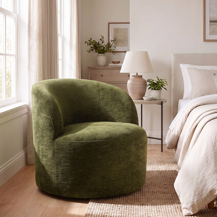 YOUNIKE Upholstered Accent Chair 360° Rotating Swivel Barrel Chair with Integrated Armrest