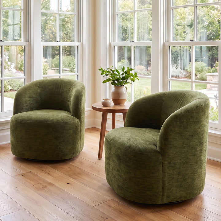YOUNIKE Upholstered Accent Chair 360° Rotating Swivel Barrel Chair with Integrated Armrest