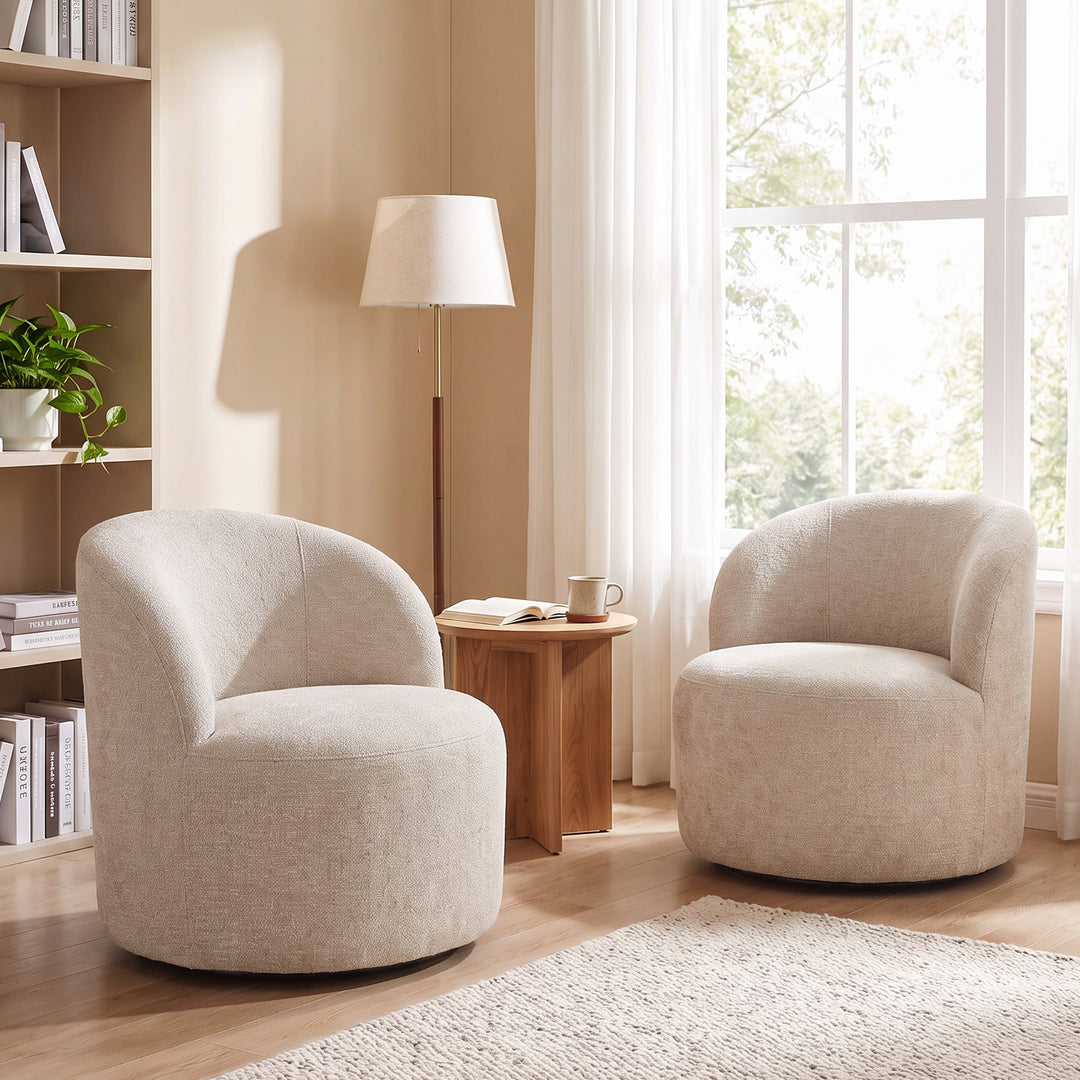 YOUNIKE Upholstered Accent Chair 360° Rotating Swivel Barrel Chair with Integrated Armrest