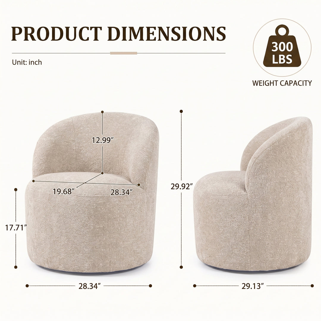 YOUNIKE Upholstered Accent Chair 360° Rotating Swivel Barrel Chair with Integrated Armrest