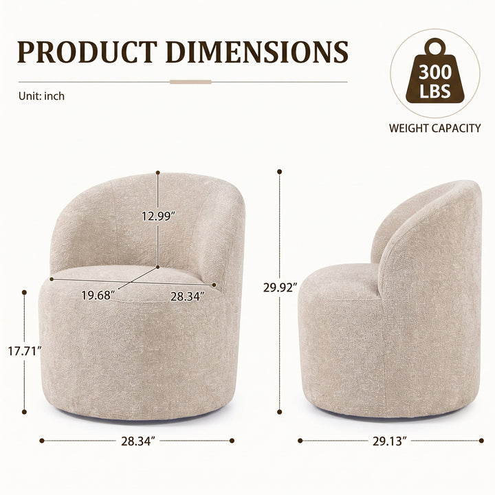 YOUNIKE Upholstered Accent Chair 360° Rotating Swivel Barrel Chair with Integrated Armrest