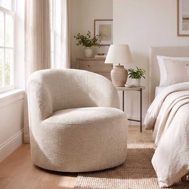 YOUNIKE Upholstered Accent Chair 360° Rotating Swivel Barrel Chair with Integrated Armrest