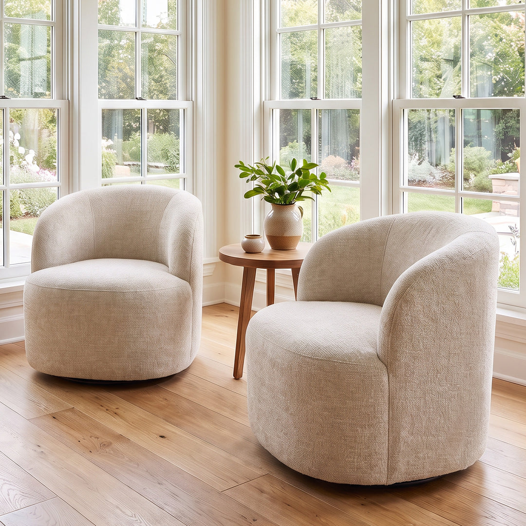 YOUNIKE Upholstered Accent Chair 360° Rotating Swivel Barrel Chair with Integrated Armrest