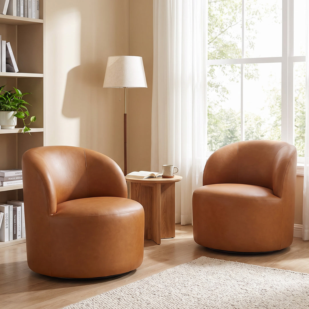 YOUNIKE Upholstered Accent Chair 360° Rotating Swivel Barrel Chair with Integrated Armrest