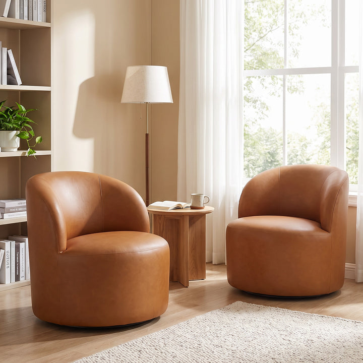 YOUNIKE Upholstered Accent Chair 360° Rotating Swivel Barrel Chair with Integrated Armrest