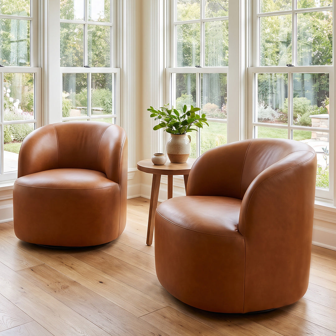 YOUNIKE Upholstered Accent Chair 360° Rotating Swivel Barrel Chair with Integrated Armrest