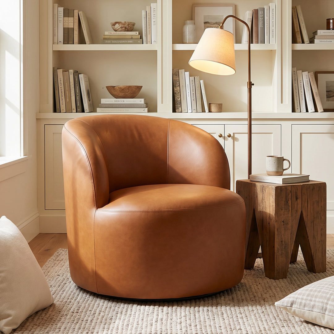 YOUNIKE Upholstered Accent Chair 360° Rotating Swivel Barrel Chair with Integrated Armrest