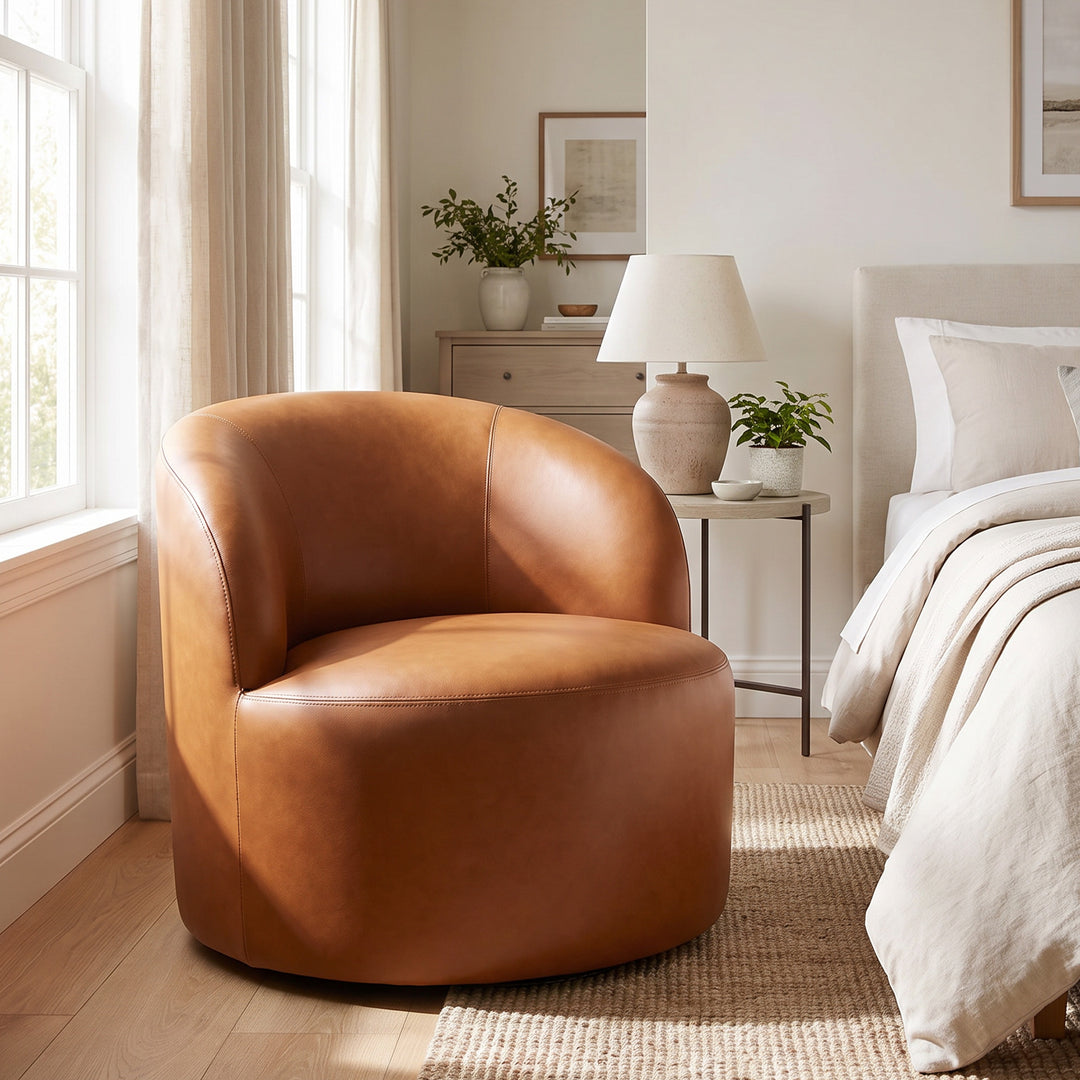 YOUNIKE Upholstered Accent Chair 360° Rotating Swivel Barrel Chair with Integrated Armrest