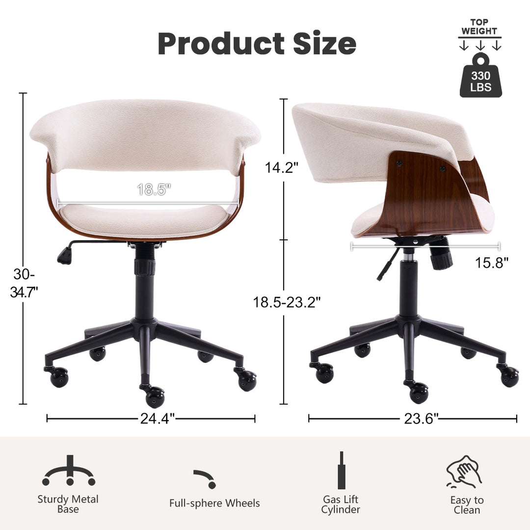 YOUNIKE Armless Office Chair Wooden Desk Chair with Curved Back