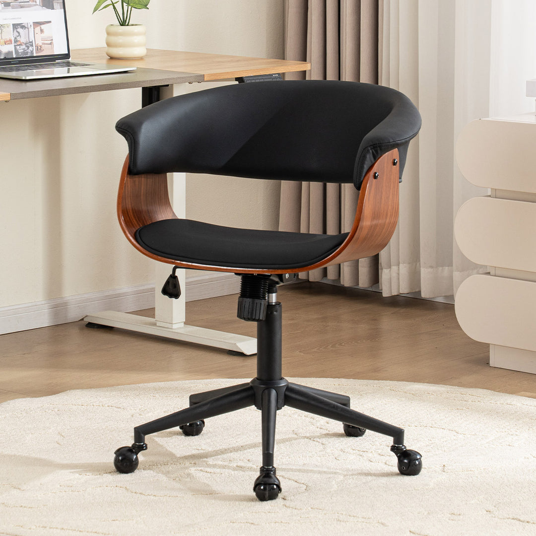 YOUNIKE Armless Office Chair Wooden Desk Chair with Curved Back