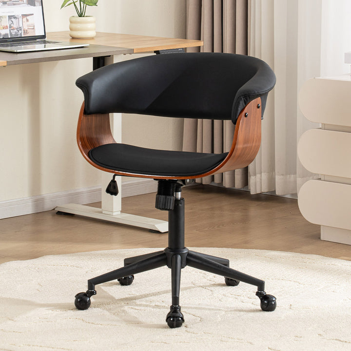 YOUNIKE Armless Office Chair Wooden Desk Chair with Curved Back