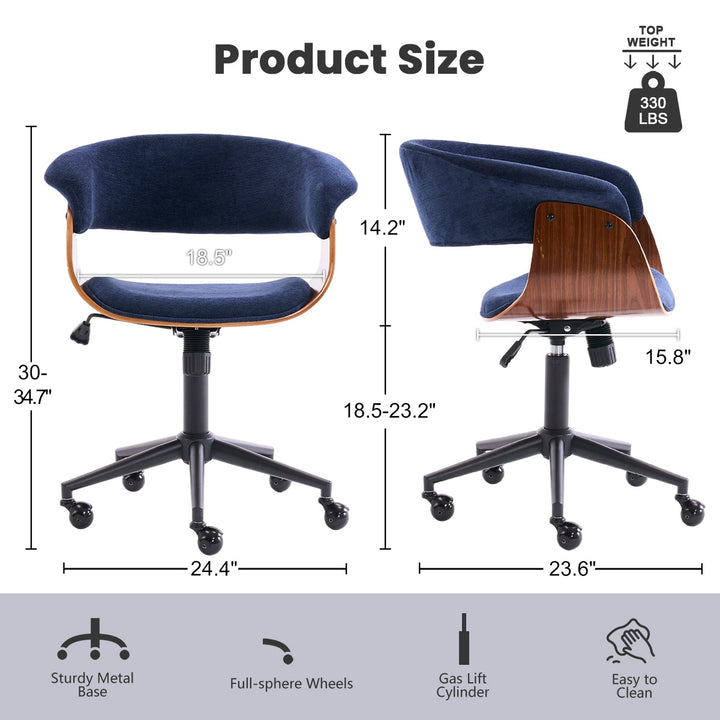YOUNIKE Armless Office Chair Wooden Desk Chair with Curved Back