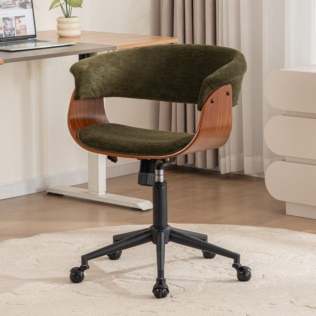 YOUNIKE Armless Office Chair Wooden Desk Chair with Curved Back