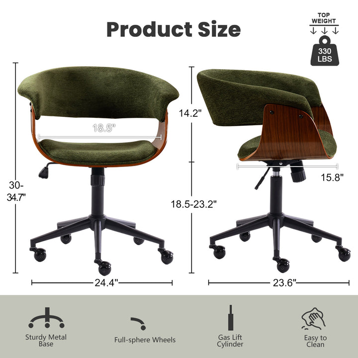 YOUNIKE Armless Office Chair Wooden Desk Chair with Curved Back