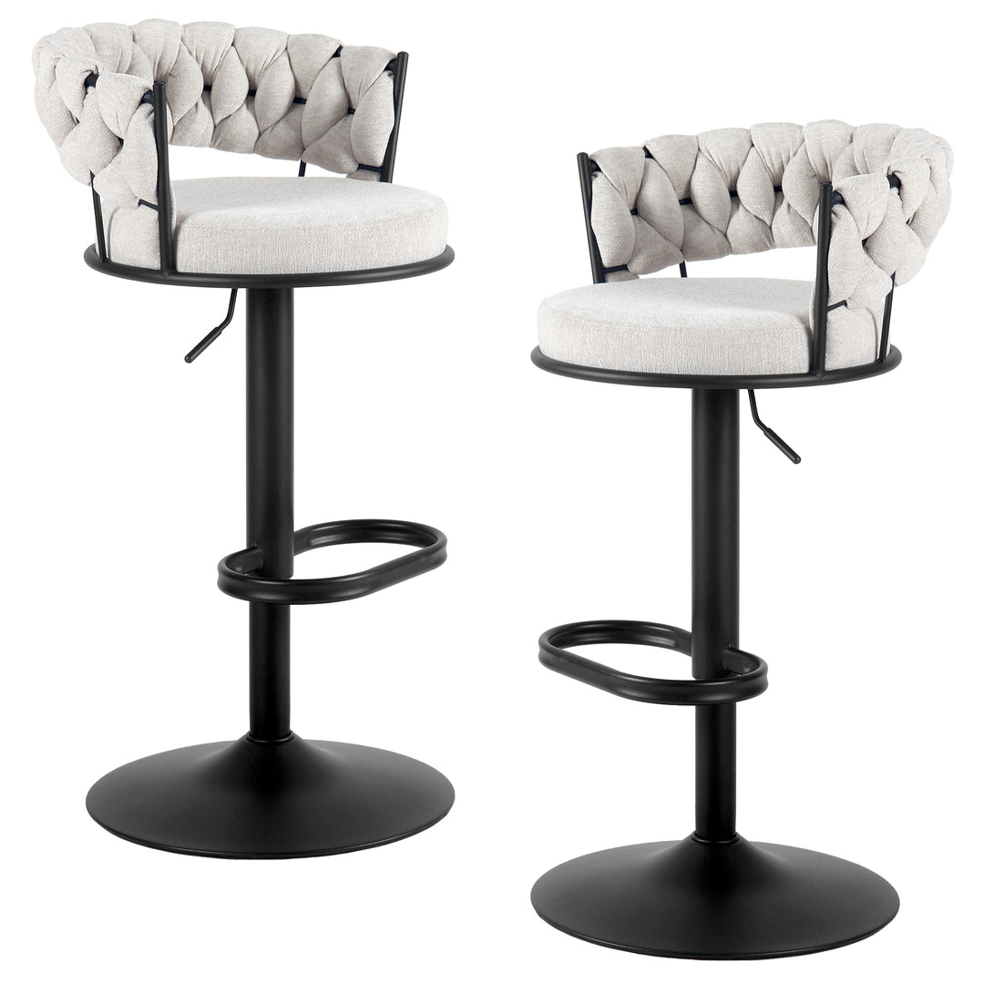 YOUNIKE Adjustable Bar Stools Upholstered Swivel Stool with Woven Back for Kitchen Island