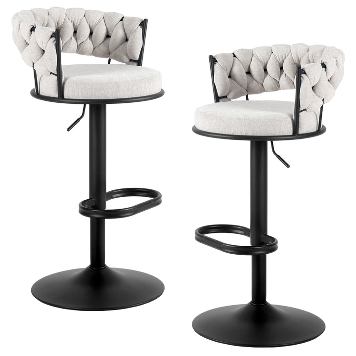 YOUNIKE Adjustable Bar Stools Upholstered Swivel Stool with Woven Back for Kitchen Island