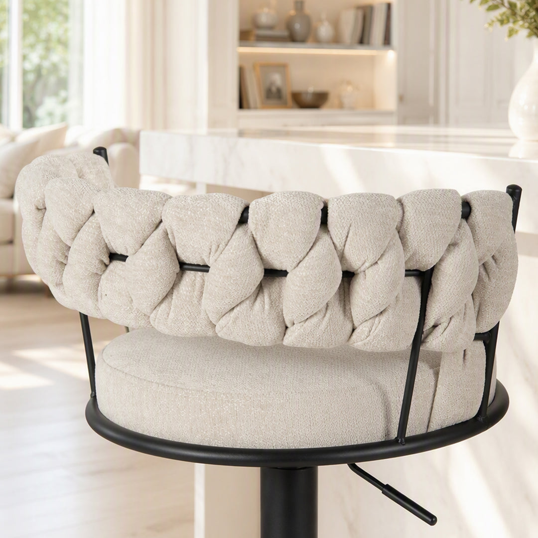 YOUNIKE Adjustable Bar Stools Upholstered Swivel Stool with Woven Back for Kitchen Island