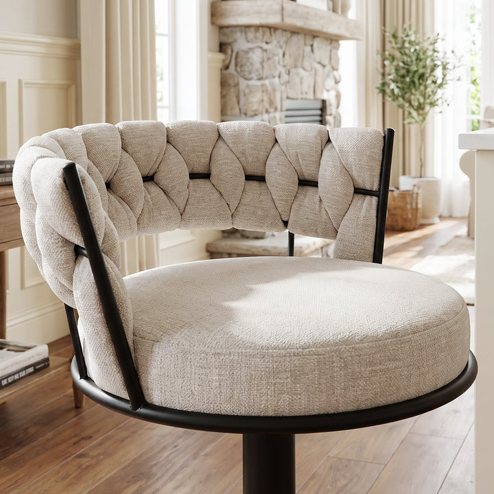 YOUNIKE Adjustable Bar Stools Upholstered Swivel Stool with Woven Back for Kitchen Island