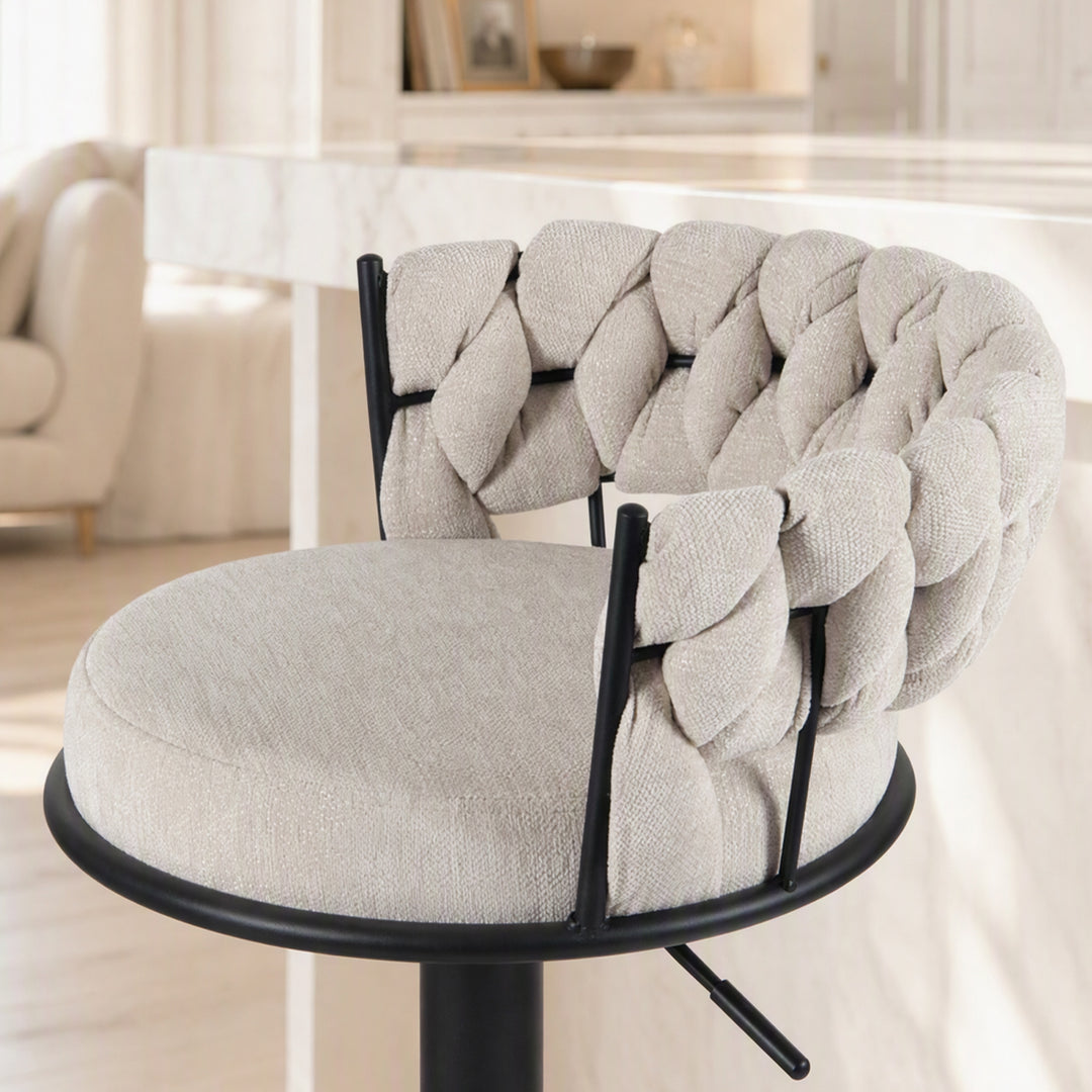 YOUNIKE Adjustable Bar Stools Upholstered Swivel Stool with Woven Back for Kitchen Island