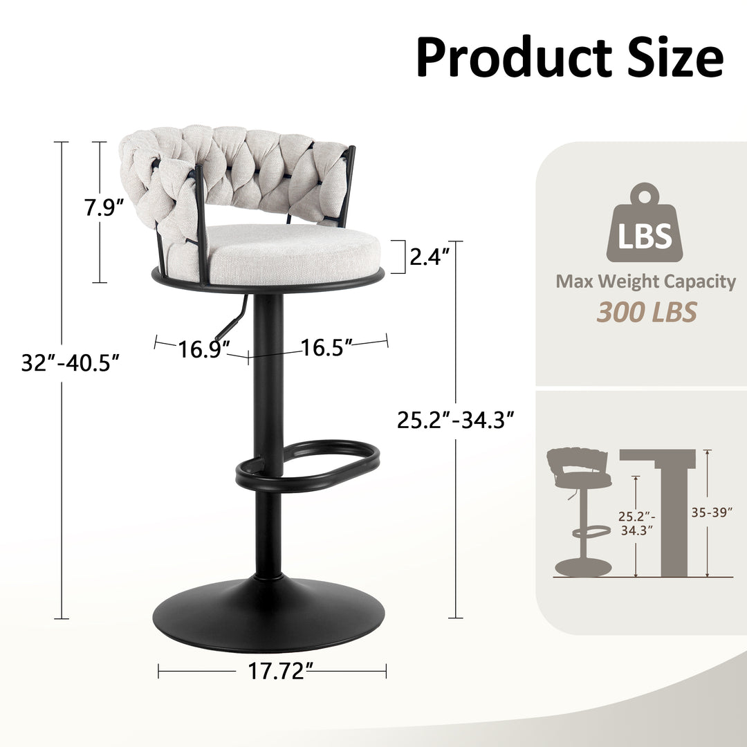 YOUNIKE Adjustable Bar Stools Upholstered Swivel Stool with Woven Back for Kitchen Island