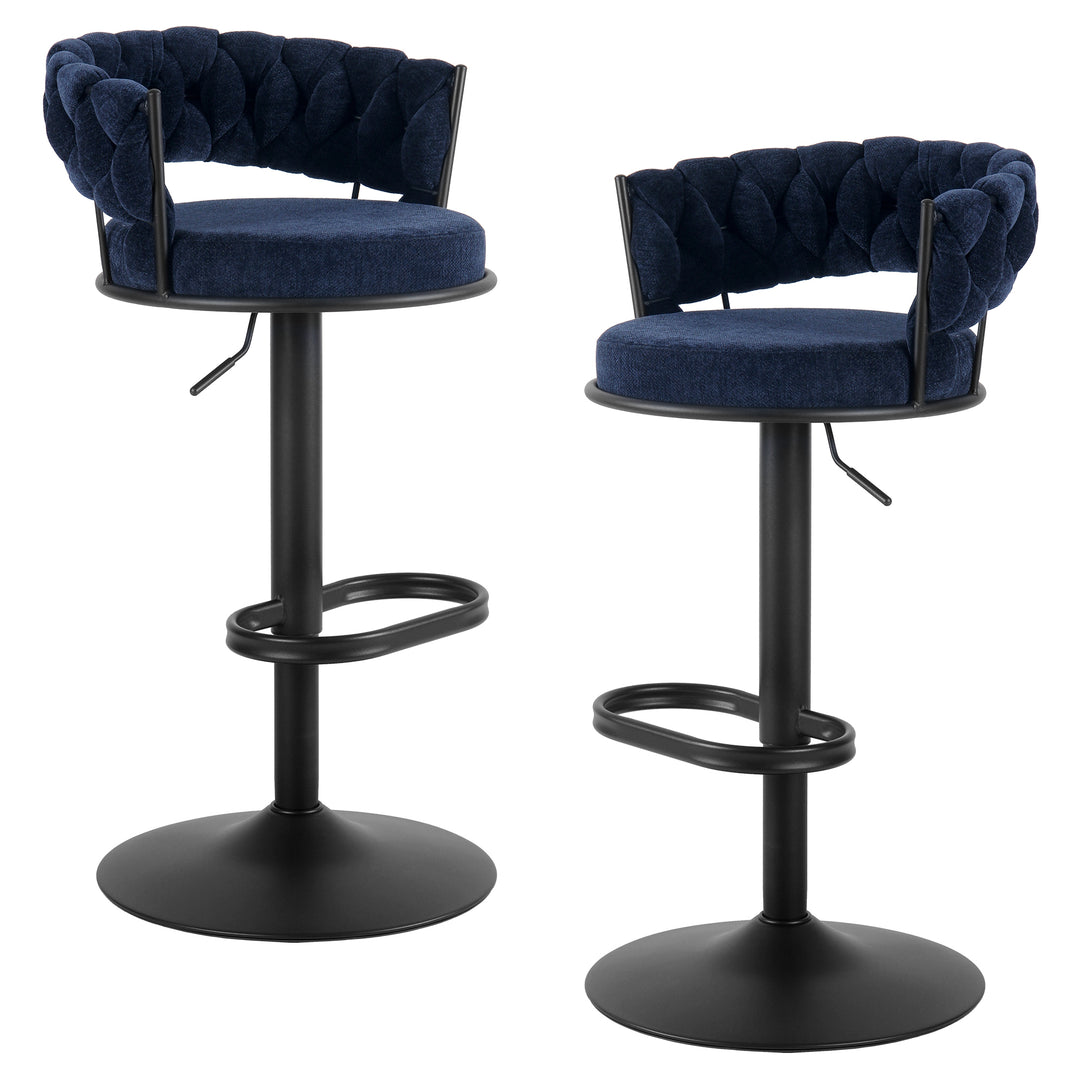 YOUNIKE Adjustable Bar Stools Upholstered Swivel Stool with Woven Back for Kitchen Island