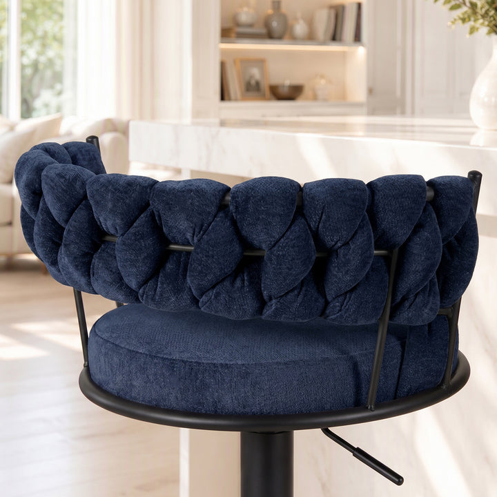YOUNIKE Adjustable Bar Stools Upholstered Swivel Stool with Woven Back for Kitchen Island