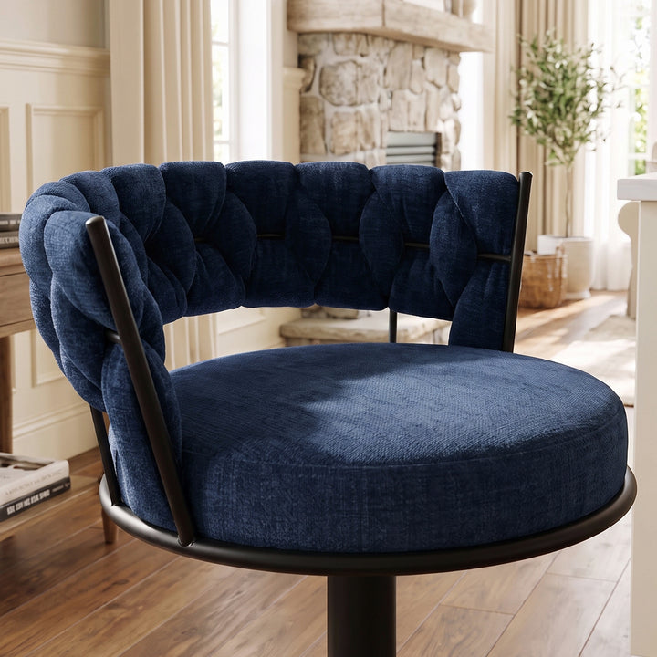 YOUNIKE Adjustable Bar Stools Upholstered Swivel Stool with Woven Back for Kitchen Island