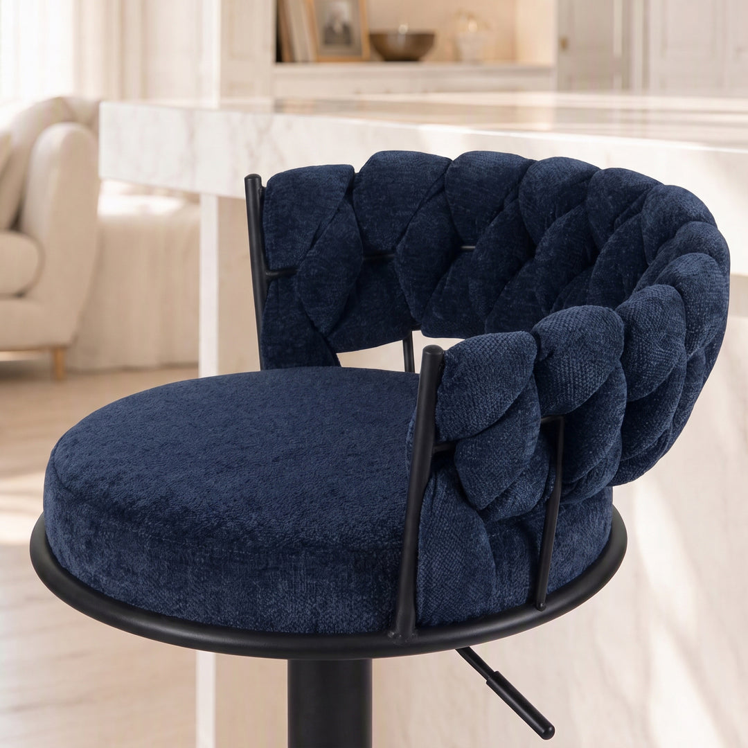 YOUNIKE Adjustable Bar Stools Upholstered Swivel Stool with Woven Back for Kitchen Island