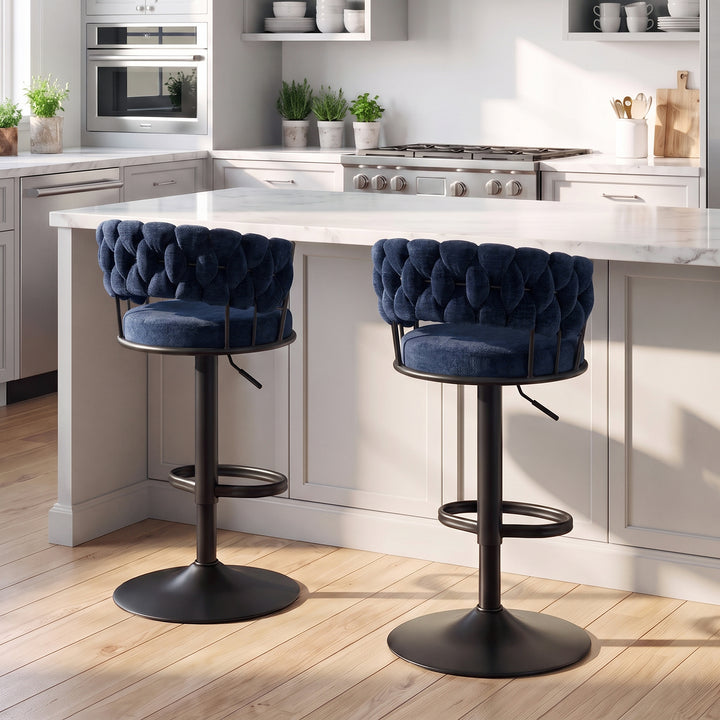 YOUNIKE Adjustable Bar Stools Upholstered Swivel Stool with Woven Back for Kitchen Island