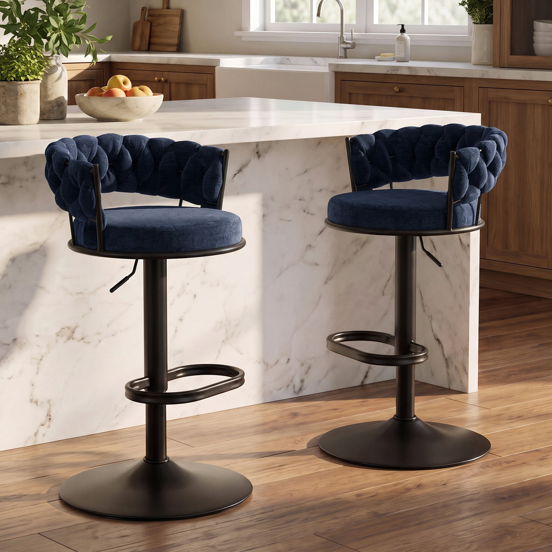 YOUNIKE Adjustable Bar Stools Upholstered Swivel Stool with Woven Back for Kitchen Island