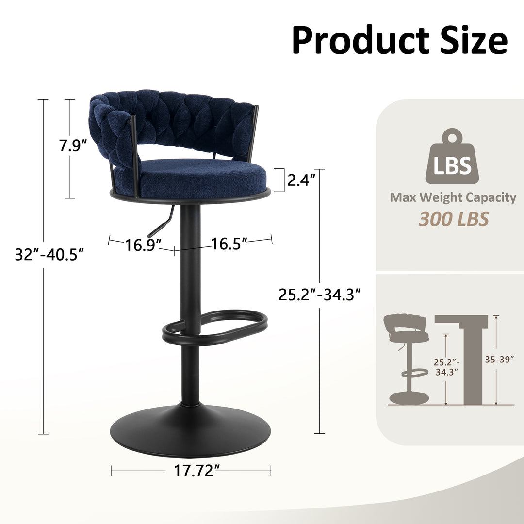YOUNIKE Adjustable Bar Stools Upholstered Swivel Stool with Woven Back for Kitchen Island