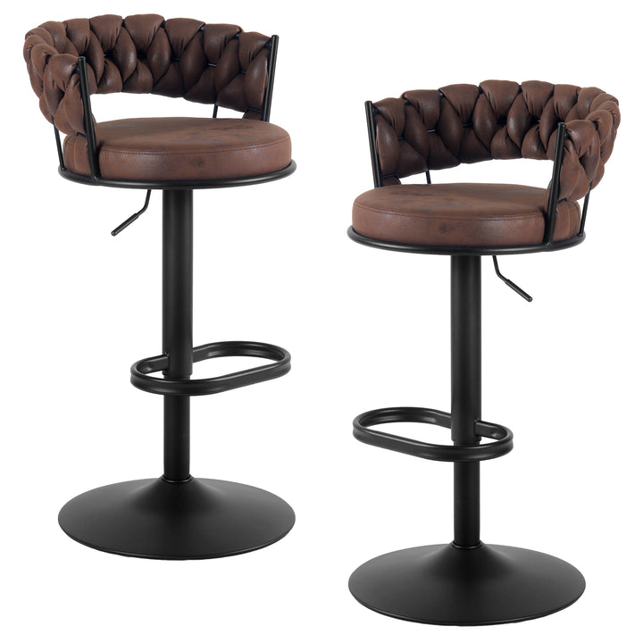 YOUNIKE Adjustable Bar Stools Upholstered Swivel Stool with Woven Back for Kitchen Island
