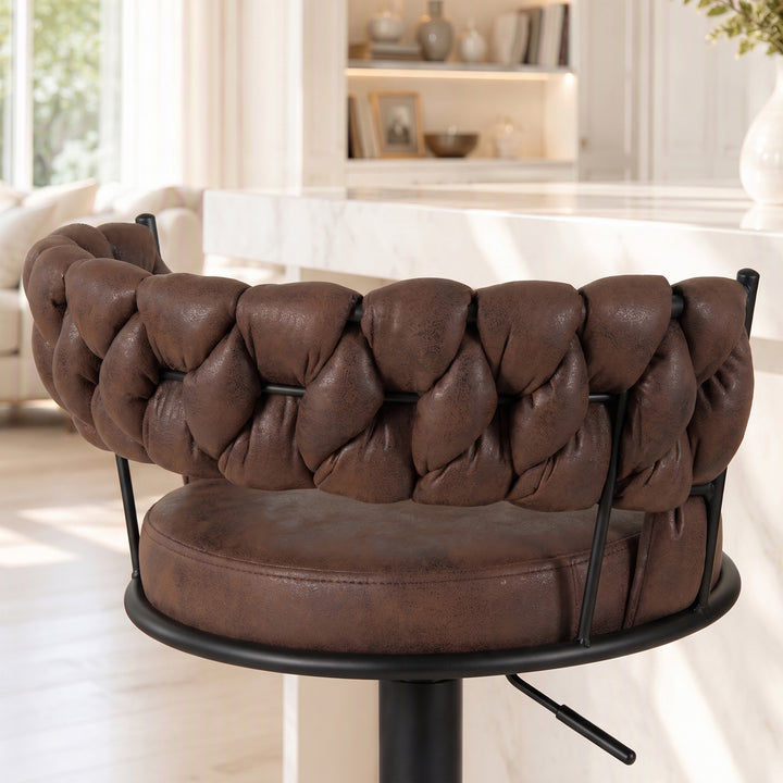 YOUNIKE Adjustable Bar Stools Upholstered Swivel Stool with Woven Back for Kitchen Island