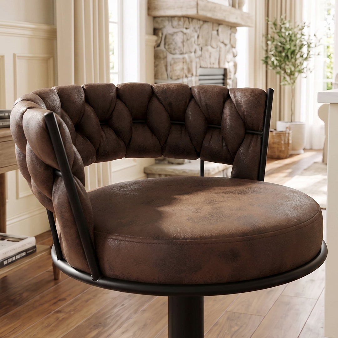 YOUNIKE Adjustable Bar Stools Upholstered Swivel Stool with Woven Back for Kitchen Island