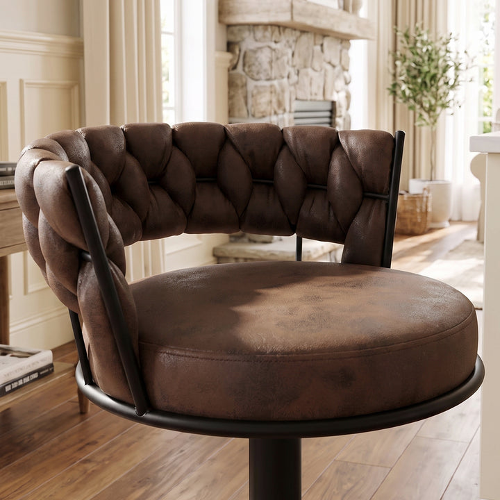 YOUNIKE Adjustable Bar Stools Upholstered Swivel Stool with Woven Back for Kitchen Island